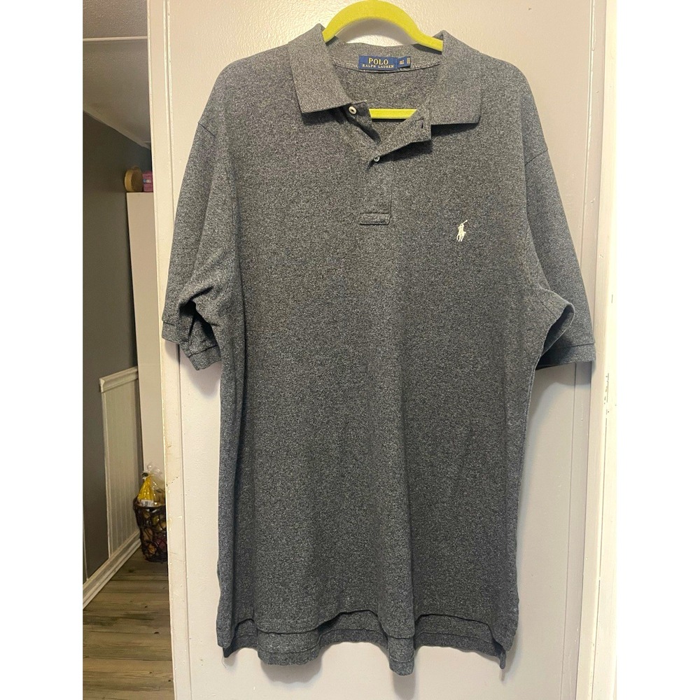 Polo Ralph Lauren Mens Gray Polo Pony Logo Cotton Knit Polo Shirt XLT Big Tall